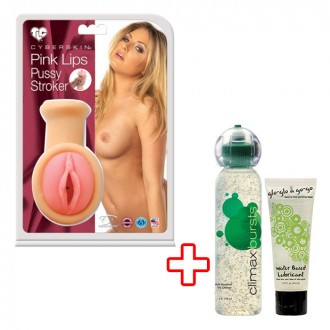 PACK MASTURBADOR PINK LIPS + LUBRICANTE + TOY CLEANER