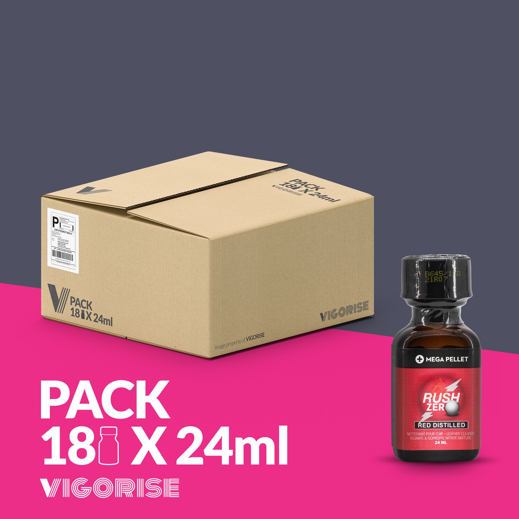 PACK CON 18 RUSH ZERO RED DISTILLED POPPER 24ML